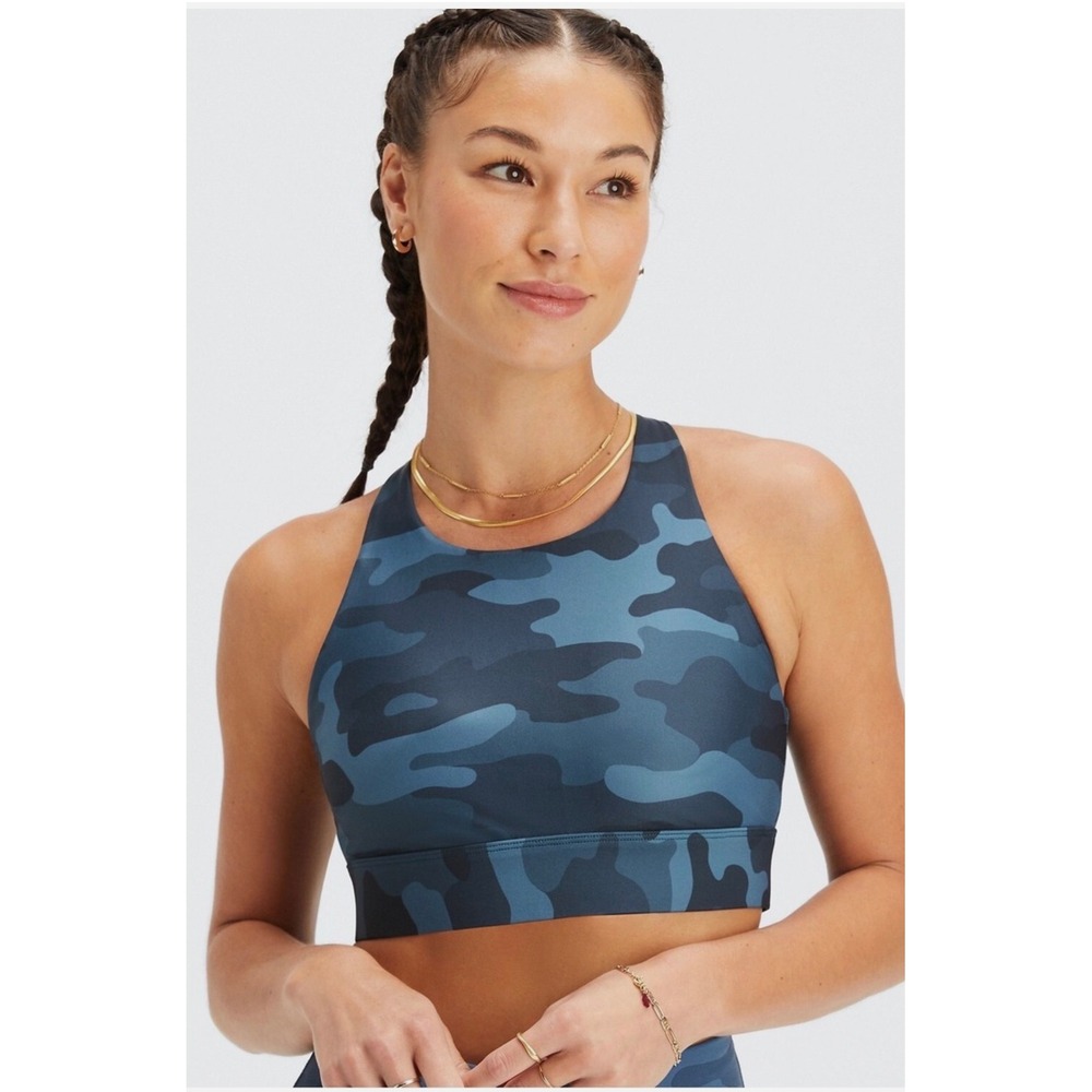 Fabletics‎ No Bounce Sports Bra Crisscross Back Nigh Neck Midnight Camo Size S